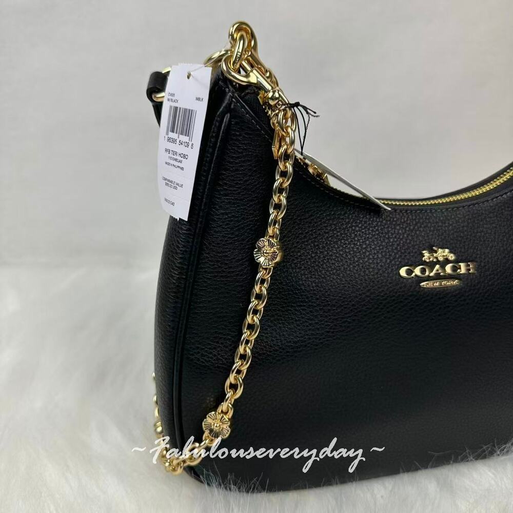 Coach Tea Rose Floral Chain Shoulder strap In Gold CBS66 NWT